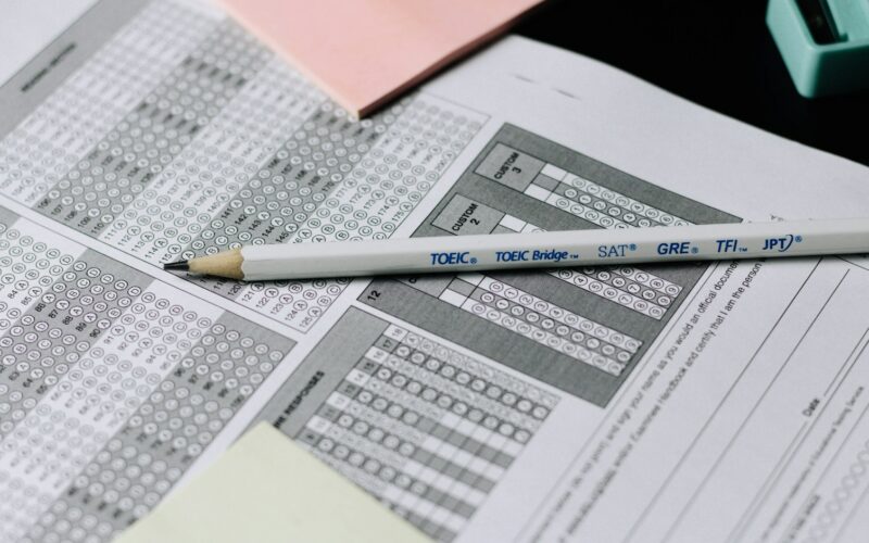Printed spreadsheets with columns of figures and a pencil lying across them