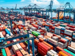 A large amount of containers are stacked on top of each other