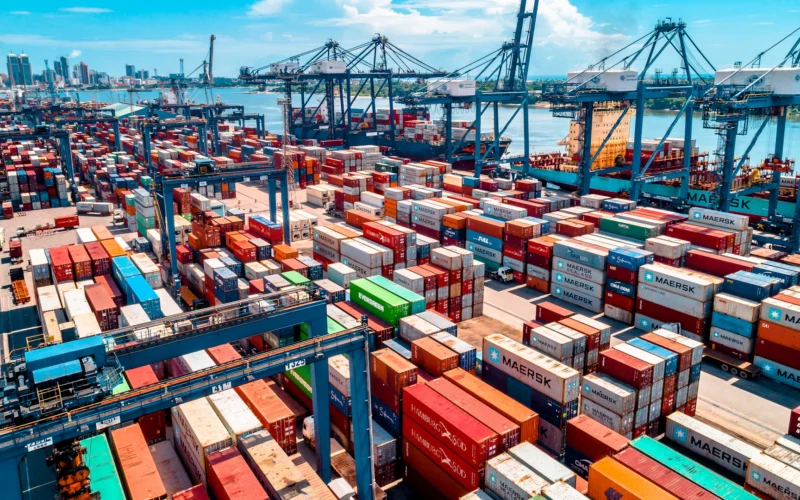 A large amount of containers are stacked on top of each other