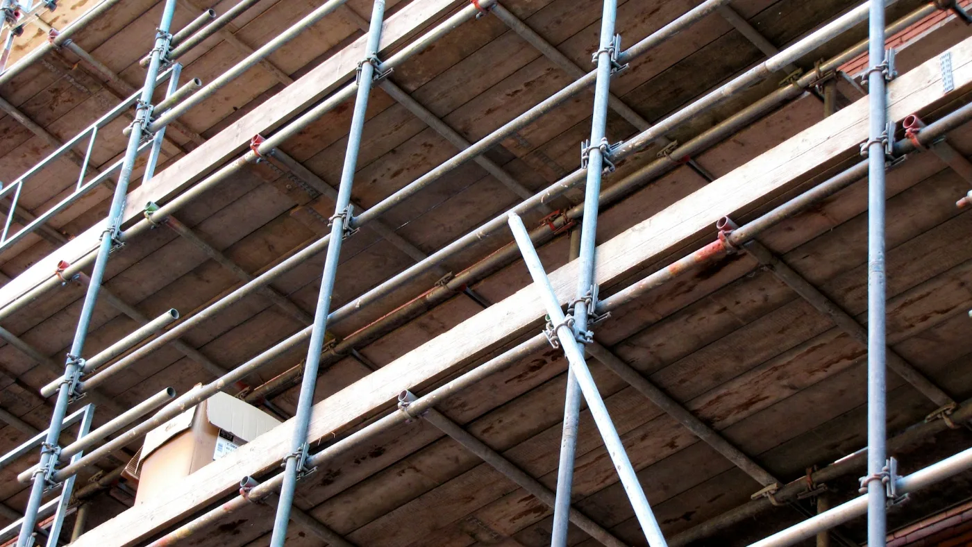 Scaffolding against a building