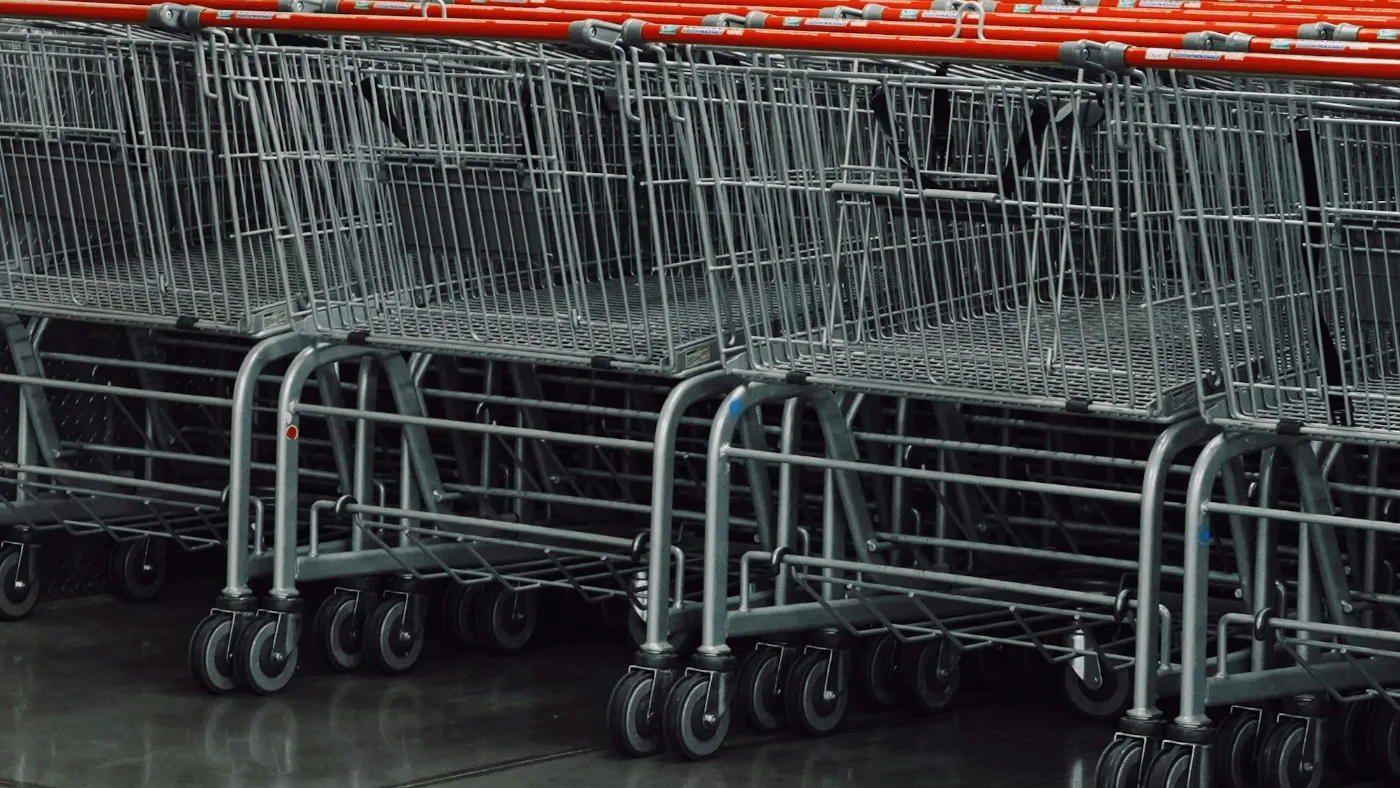 Rows of shopping carts nested together