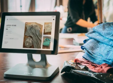Tablet point-of-sale screen in a small clothing shop, the kind of online store AI agent attacks went after