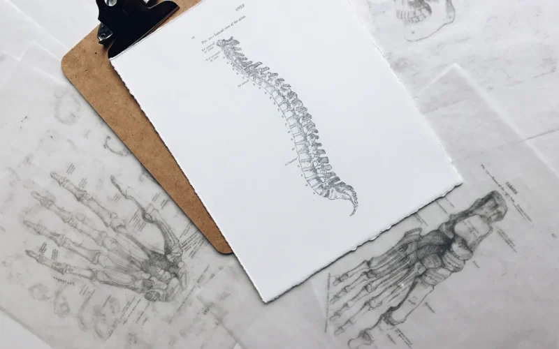 Brown and black clipboard with white spinal cord print manual