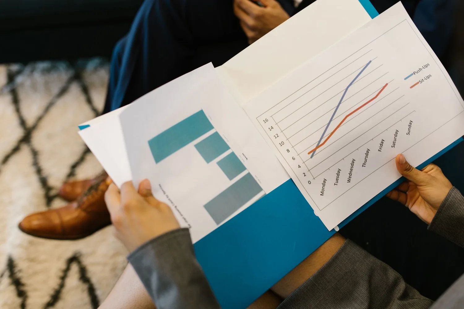 Printed business report with charts, like the Anthropic S-1 risk factors and financial tables