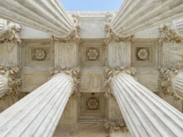 Gray stone columns worm's-eye view photo