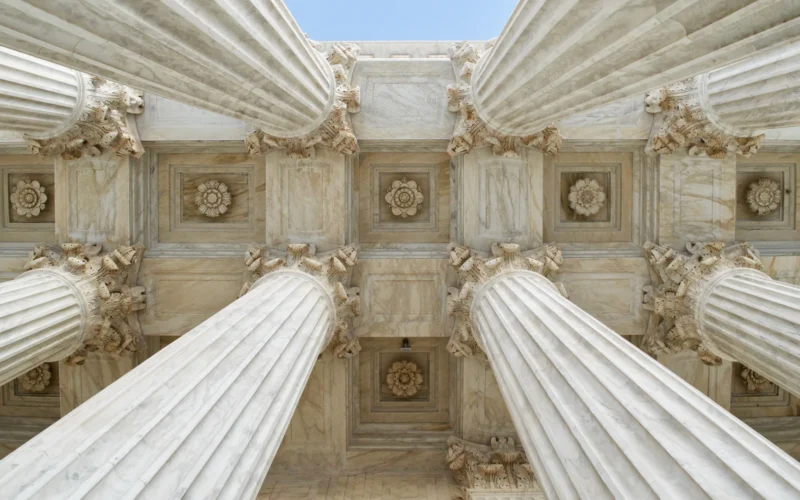 Gray stone columns worm's-eye view photo