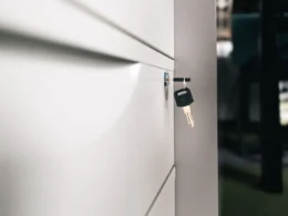 Key left in a locked office cabinet, a reminder to secure files under Alberta's deepfake law