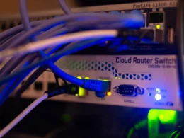 Network cables connected in a server rack