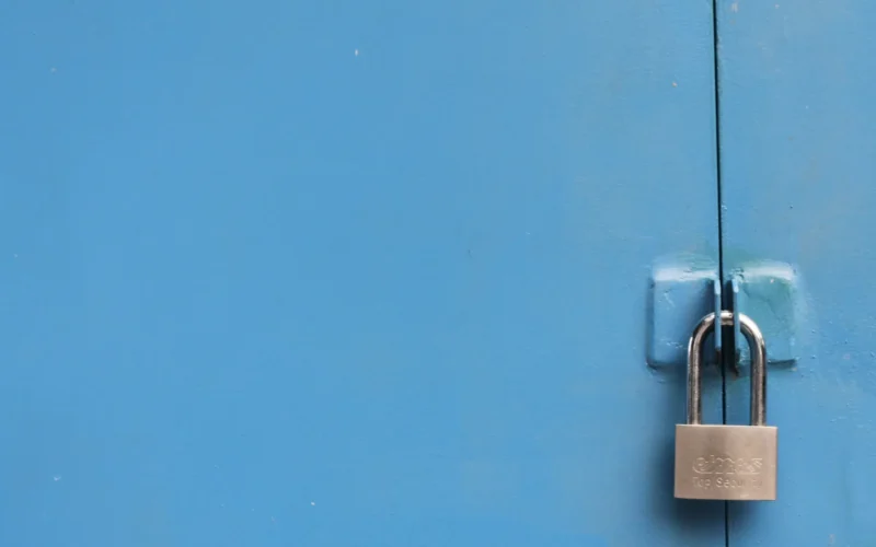 A silver padlock close up