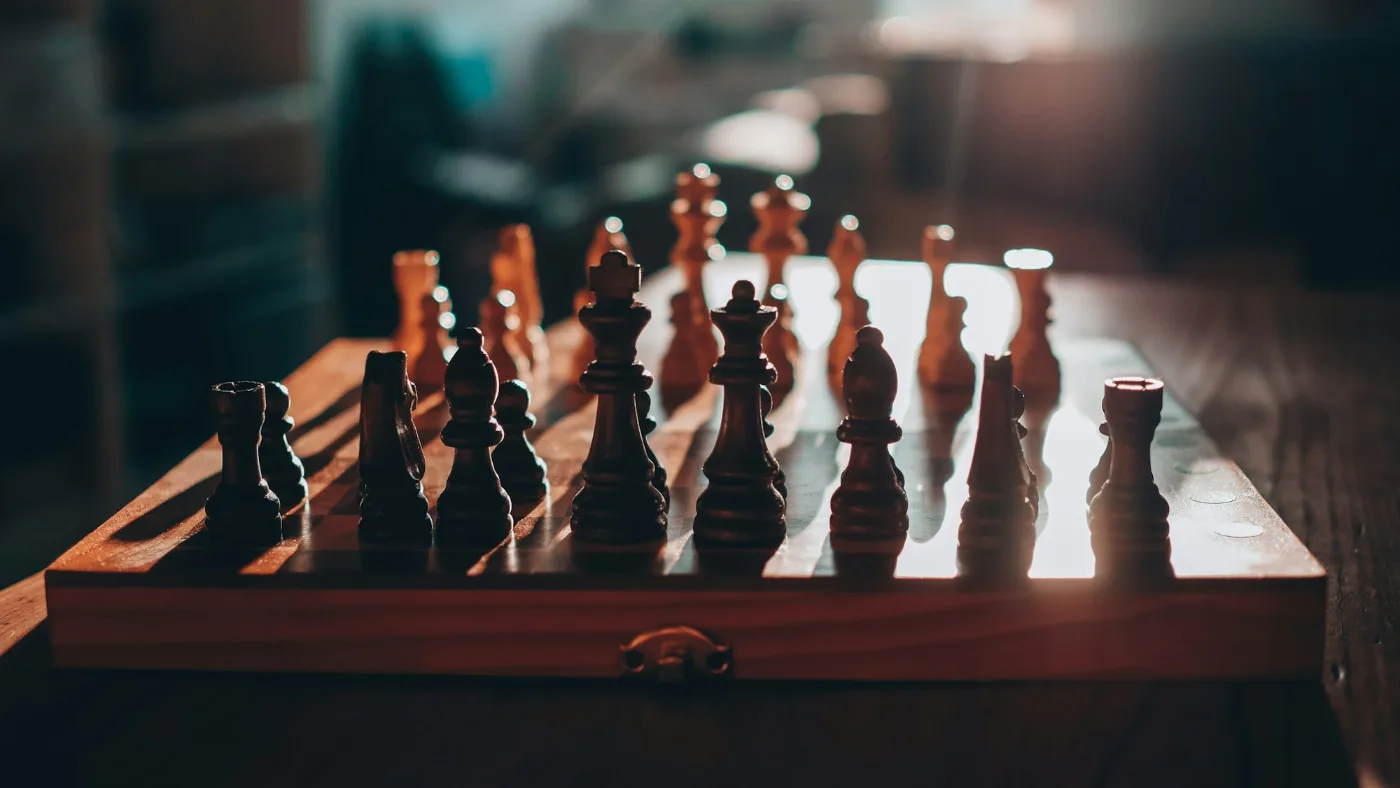 Chess pieces on a board