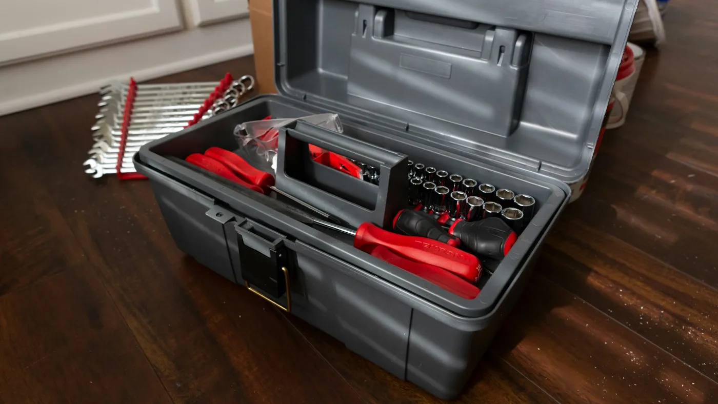 Black and red tool box