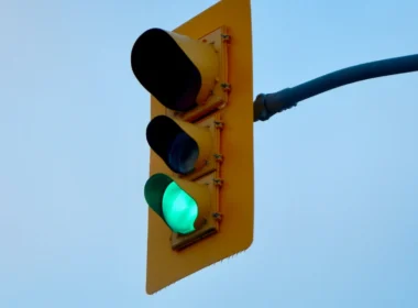 Traffic light showing a green light