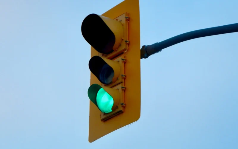 Traffic light showing a green light
